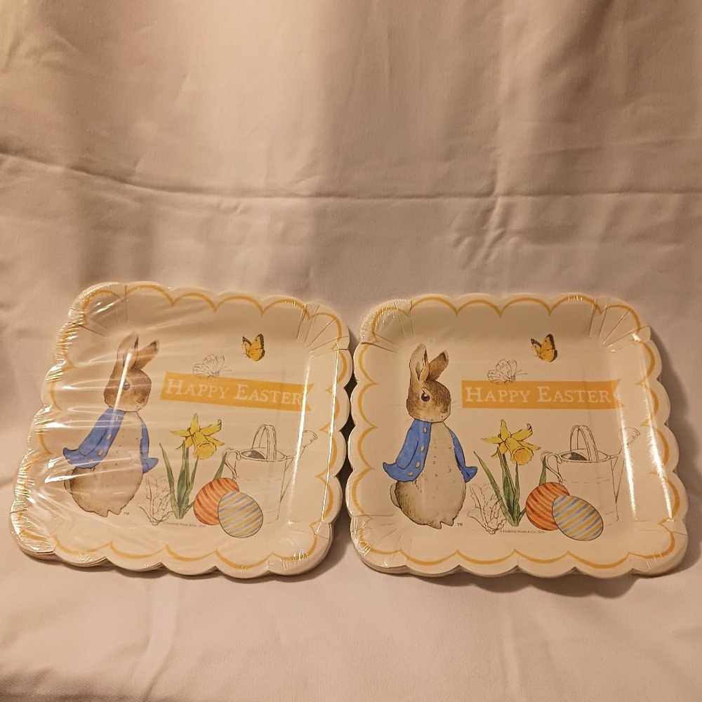 Meri Meri Beatrix Potter Peter Rabbit Yellow Happy Easter 24 Plates 9" x 9"